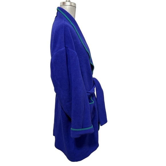 L.L.Bean Men’s Bath Robe Blue with Green Trim Chest Pocket 2 Front Pockets Large - Picture 2 of 6